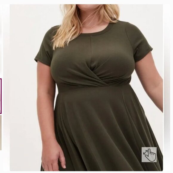 Torrid 3 olive Mini Rib Knit Drape Front Skater Dress 3X - Picture 3 of 5